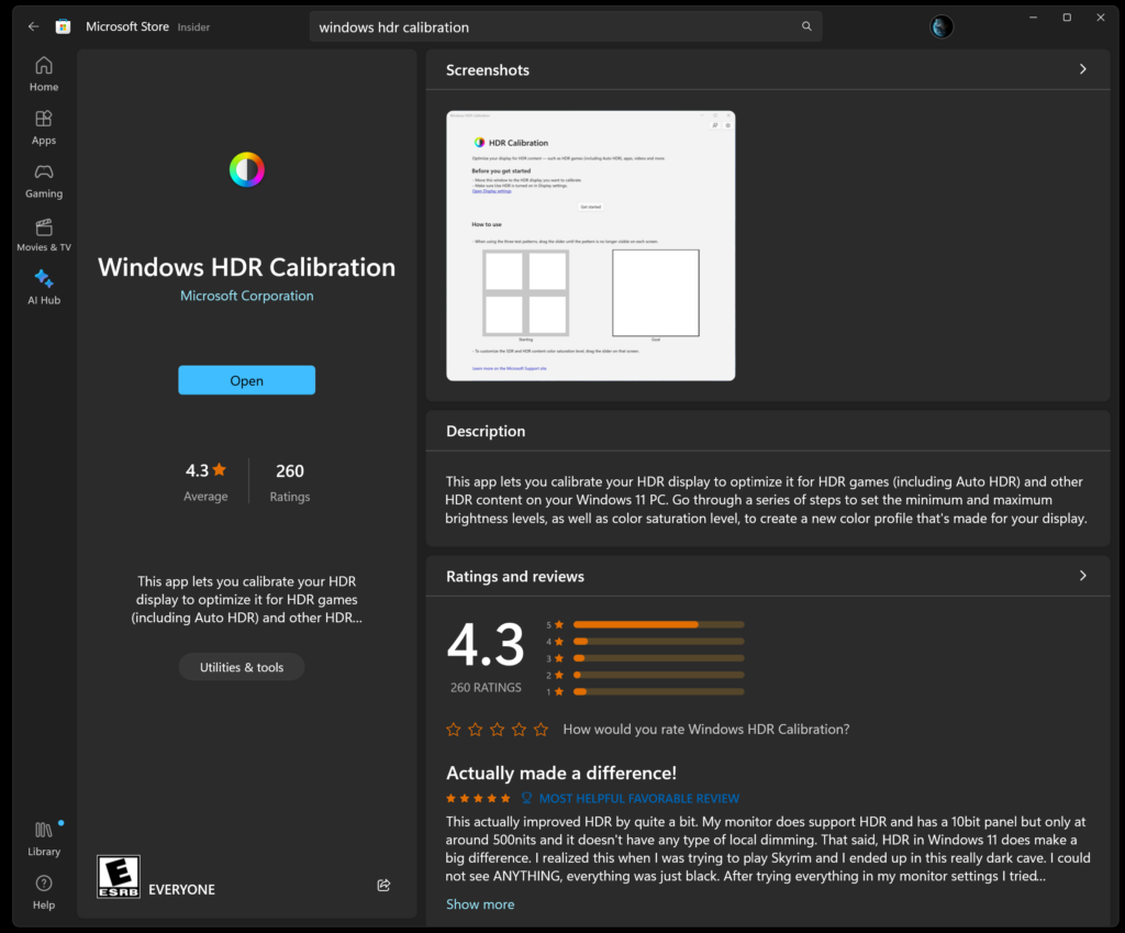 ASUS Rog Swift PG42UQ OLED Windows HDR Calibration App Microsoft Store