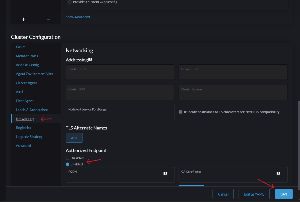 enable authorized endpoints rke2 rancher